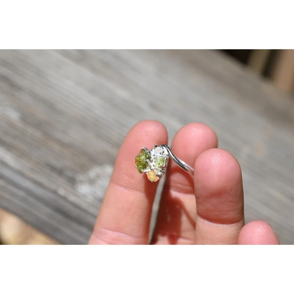 Engagement ring Peridot, Opal & Yellow Montana Sapphire Ring in Sterling Silver